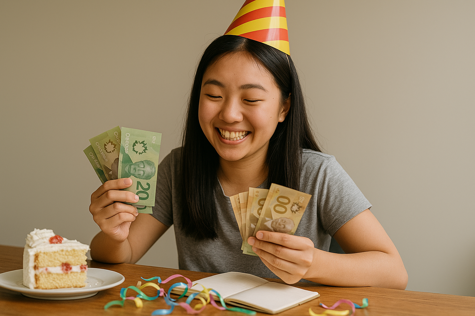 Teen girl splitting birthday money