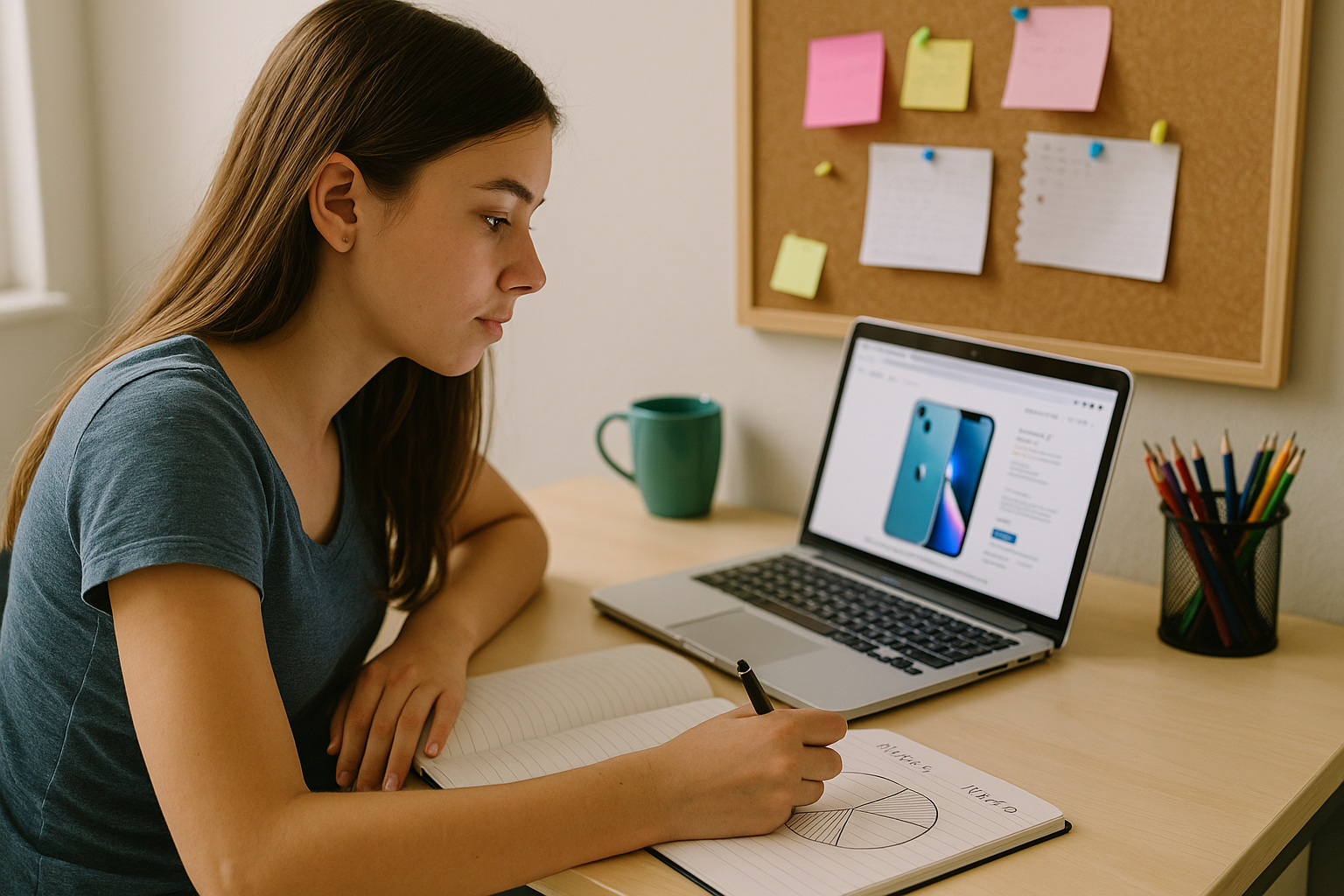Teen girl budgeting for a phone